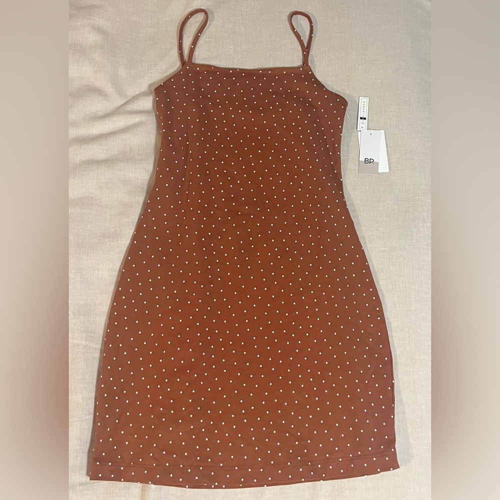 BP rust brown cami dress with white polka dots NWT